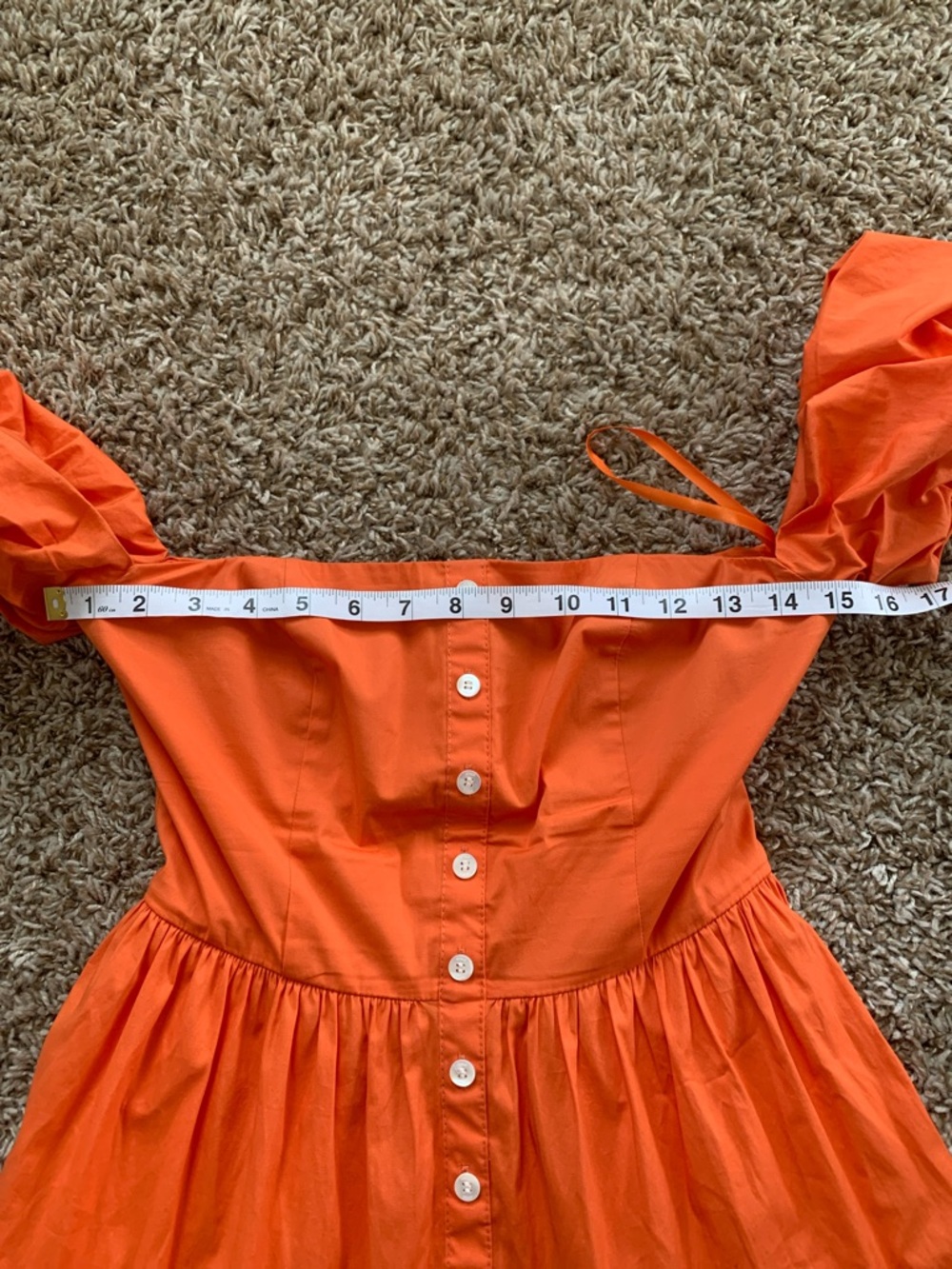 STAUD Women’s Elio Off-Shoulder Orange Button Babydoll Ruffle Mini Sun Dress 4 - Picture 9 of 14